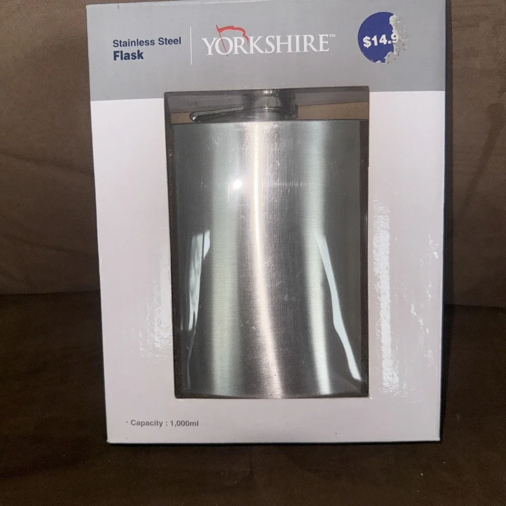 Yorkshire Stainless Steel Flask 1000ml Large Jumbo Hip Flask Silver New